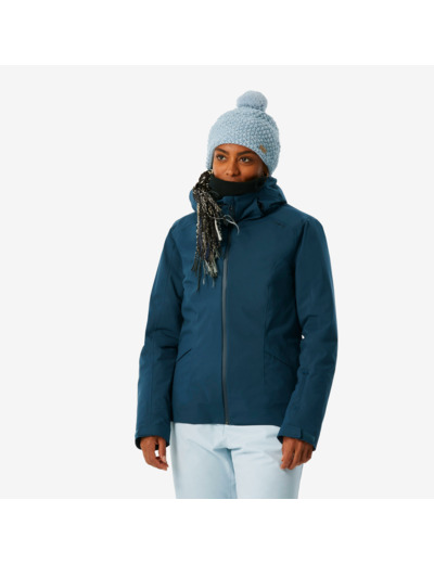 Veste de ski chaude et imperméable femme, 500 bleu pétrol