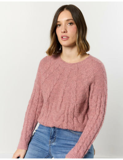 Pull épais contenant de la laine uni ROSE Femme