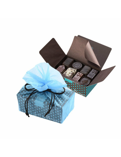 Ballotin 250 g chocolats assortis et pochette organdi bleue