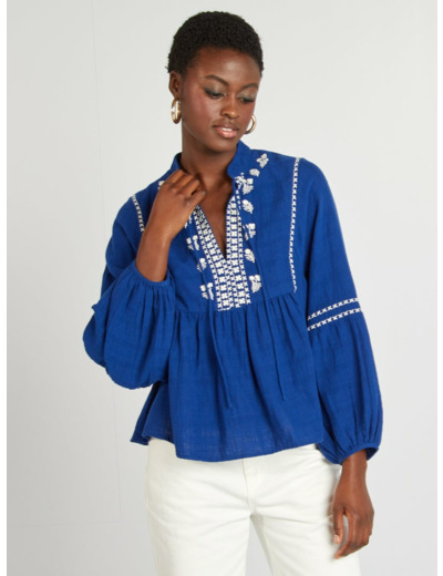 Blouse en gaze de coton - Bleu