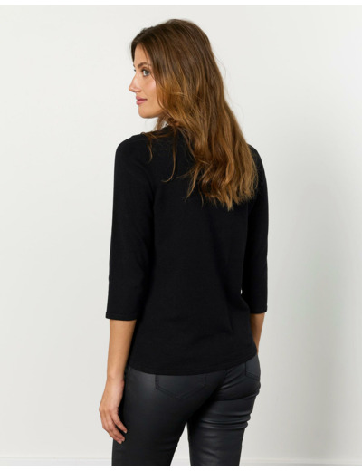 Pull fin uni décoré NOIR Femme