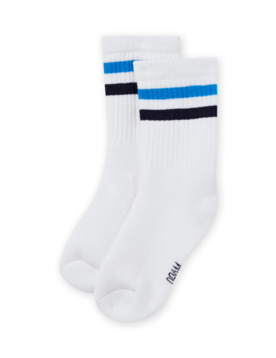 Chaussettes blanches à rayures bleues enfant garçon