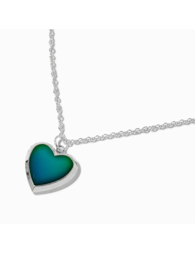 Silver-tone Mood Heart Locket Pendant Necklace