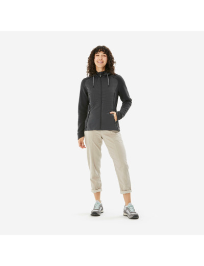 Sweat à capuche de randonnée femme, NH500 Hybrid noir