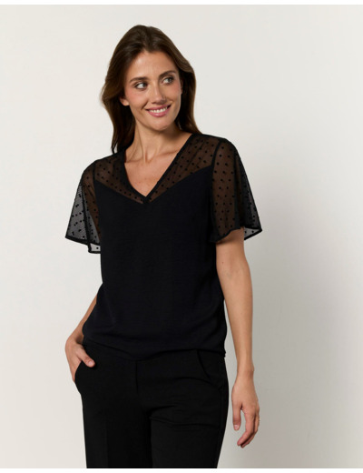 Blouse manches courtes unie NOIR Femme