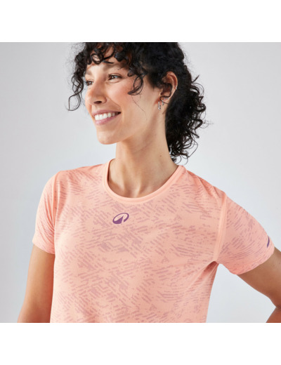 T-shirt de padel femme manches courtes technique respirant - Orange corail