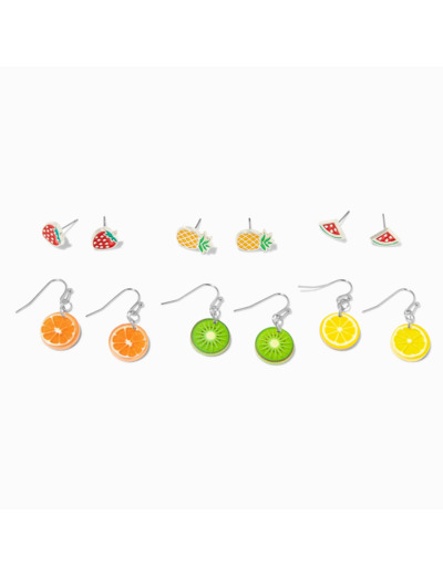 Boucles d'oreilles fruits couleurs vives - Lot de 6