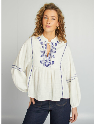 Blouse en gaze de coton - blanc