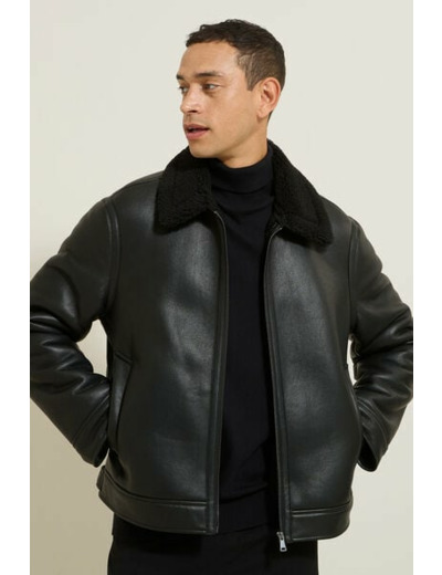 Blouson bombardier en sherpa - Noir