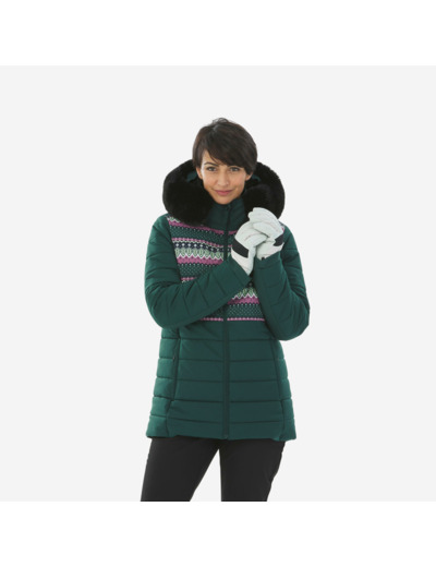 Veste de ski chaude mi-longue femme 100 - motifs