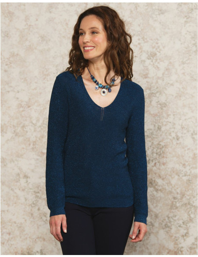 Pull bleu maille ajourée