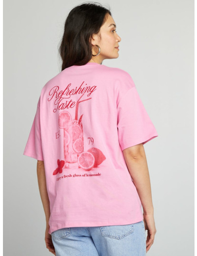 T-shirt en jersey manches courtes imprimé - ROSE