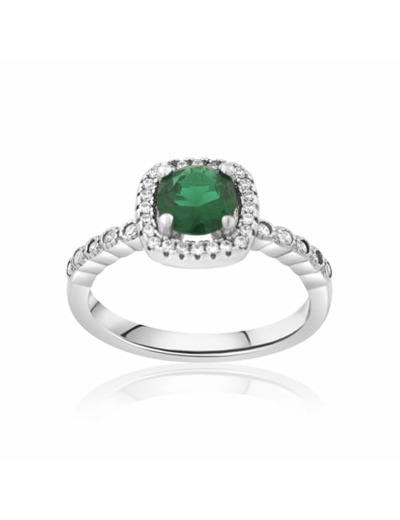 Bague CLEOR en Argent 925/1000 Blanc et Oxyde Vert