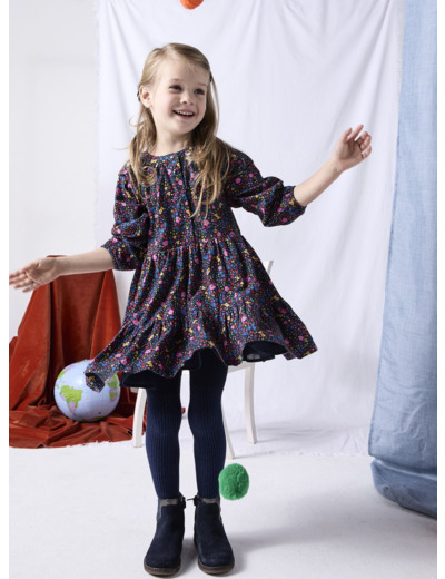 Robe marine imprimé fleuri coloré pour fille