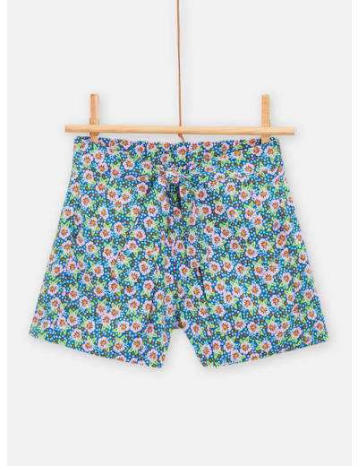 Short vert d'eau avec broderies fleuries pour fille