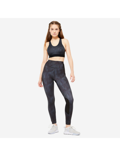 Legging avec poche téléphone fitness cardio femme imprimé noir et gris