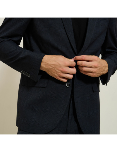 Veste de costume slim bistretch à carreaux - Bleu foncé