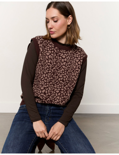 Pull fin à motifs MARRON Femme