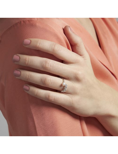 Bague CLEOR en Argent 925/1000, Perle Synthétique Blanche et Oxyde