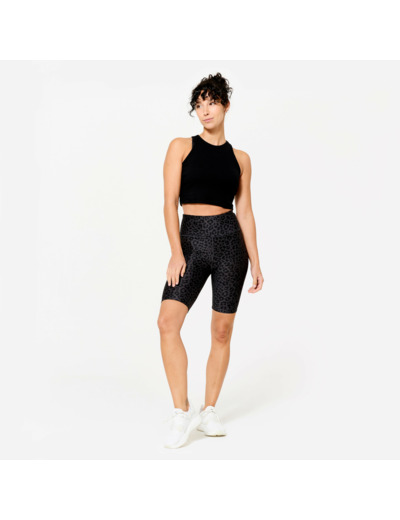 Cycliste de fitness extensible femme, gris foncé imprimé léopard