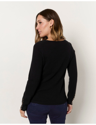 Pull fin contenant du cachemire uni NOIR Femme