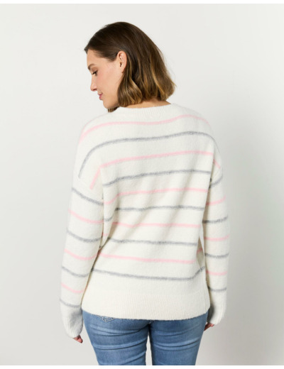 Pull épais contenant de la laine rayé BLANC Femme