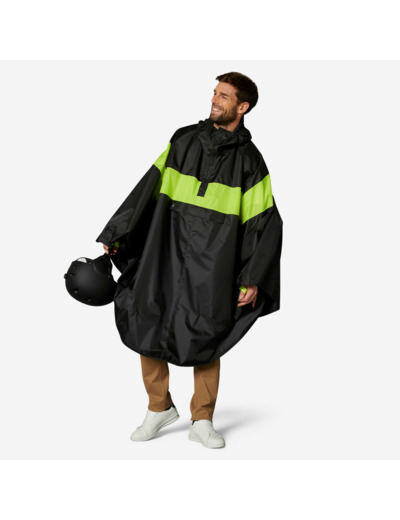 PONCHO PLUIE VISIBILITE JOUR VELO VILLE 120 NOIR JAUNE FLUO