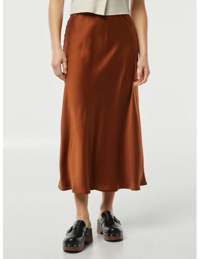 Jupe midi en satin - Marron