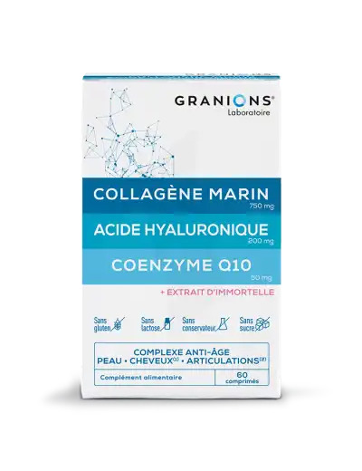 Granions Complexe Collagene, Acide Hyaluronique & Coenzyme Q10 Anti-âge - Peau - Cheveux - Articulations 60 Comprimés