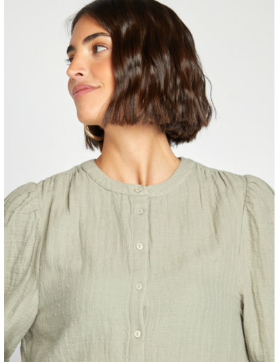 Blouse brodée en gaze de coton - Kaki