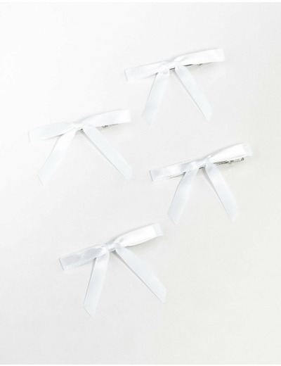 White Mini Satin Fabric Bows 4-Pack