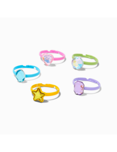 Bagues avec strass arc-en-ciel Claire's Club - Lot de 5