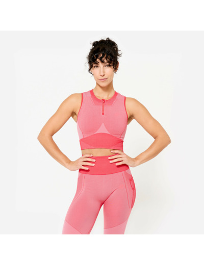 Débardeur crop seamless femme, rouge et rose