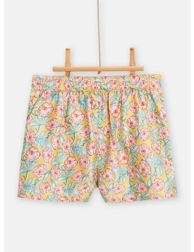 Short jaune imprimé fleuri pour fille