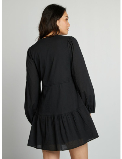 Robe à nouettes en popeline avec col en V - noir