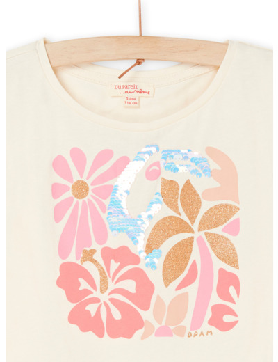 T-shirt écru foncé à motifs fleuris et perroquet