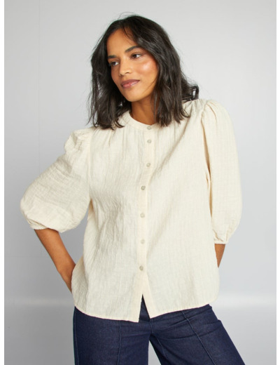 Blouse brodée en gaze de coton - Beige