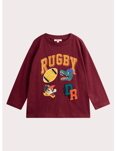 T-shirt bordeaux animation rugby pour garçon