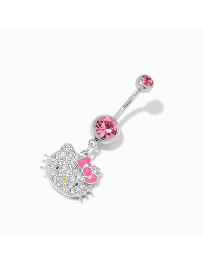 Barre de nombril avec strass rose 14 g en acier inoxydable Hello Kitty®