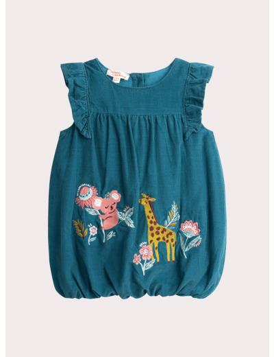 Robe turquoise foncé en velours pour bébé fille