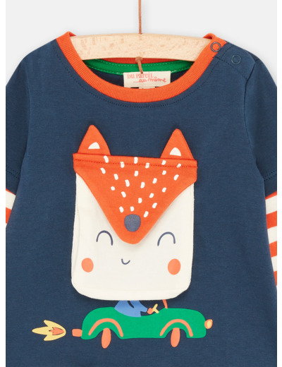 T-shirt bleu outremer à poche renard pour bébé garçon