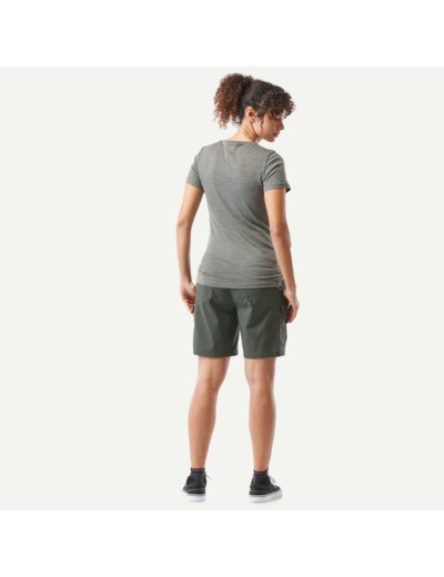 Short cargo en coton de trekking et voyage - TRAVEL100 - Vert Fonce - Femme