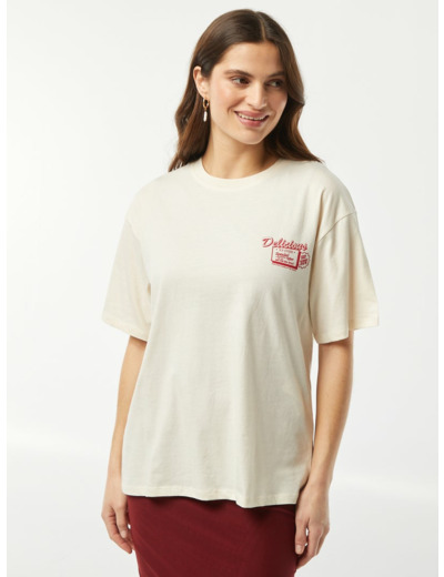 T-shirt en jersey manches courtes imprimé - Beige