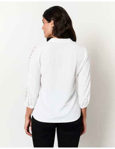 Blouse manches 3/4 unie BLANC Femme