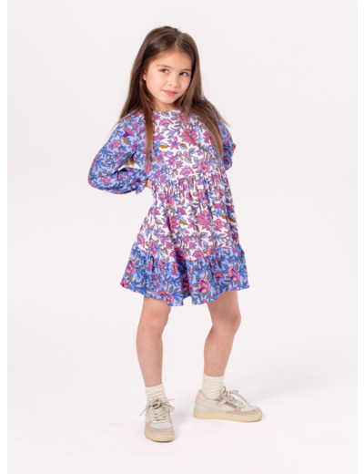 Robe patchwork imprimé fleuri bleu et rose pour fille