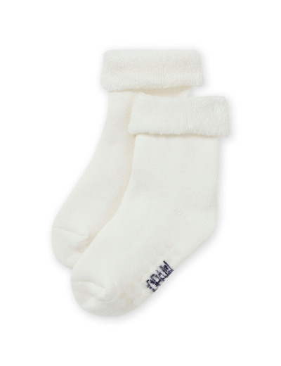 Chaussettes unies blanc cassé maille bouclettes bébé fille