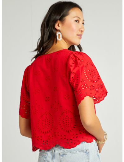 Blouse brodée avec nœuds - rouge