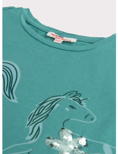 T-shirt turquoise imprimé cheval pour fille