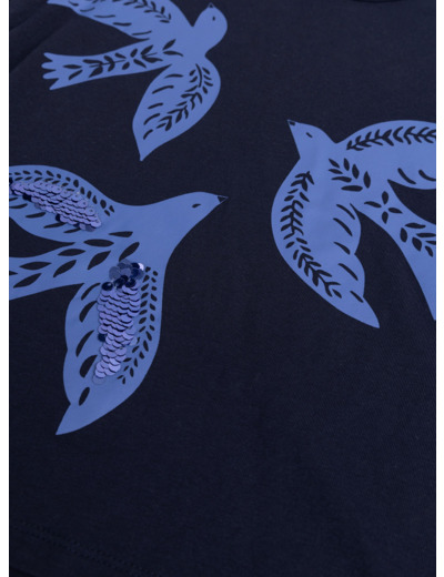 T-shirt marine imprimé oiseau pour fille