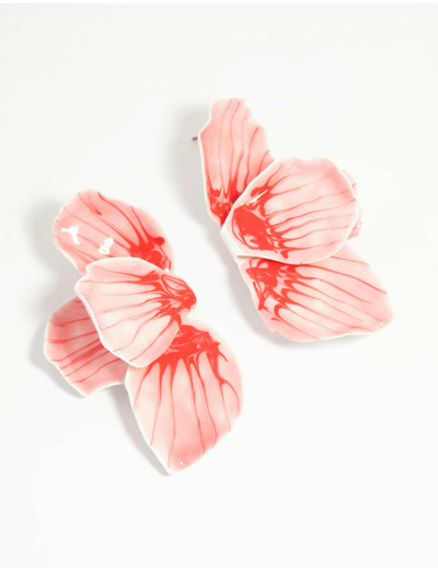 Gold Pink Coated Metal Hammered Statement Petal Stud Earrings